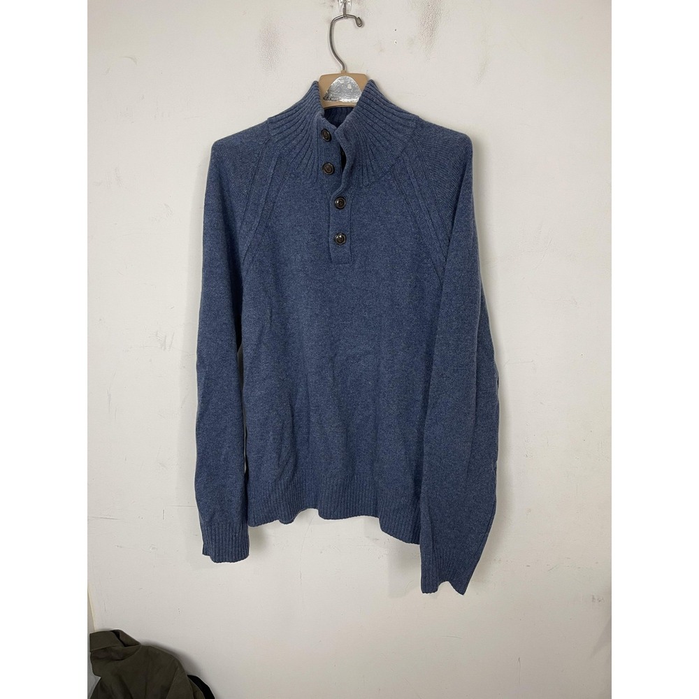 Banana Republic Sweater Men Large Blue Wool Blend Fisherman Quiet Luxury Minimal - Picture 2 of 9